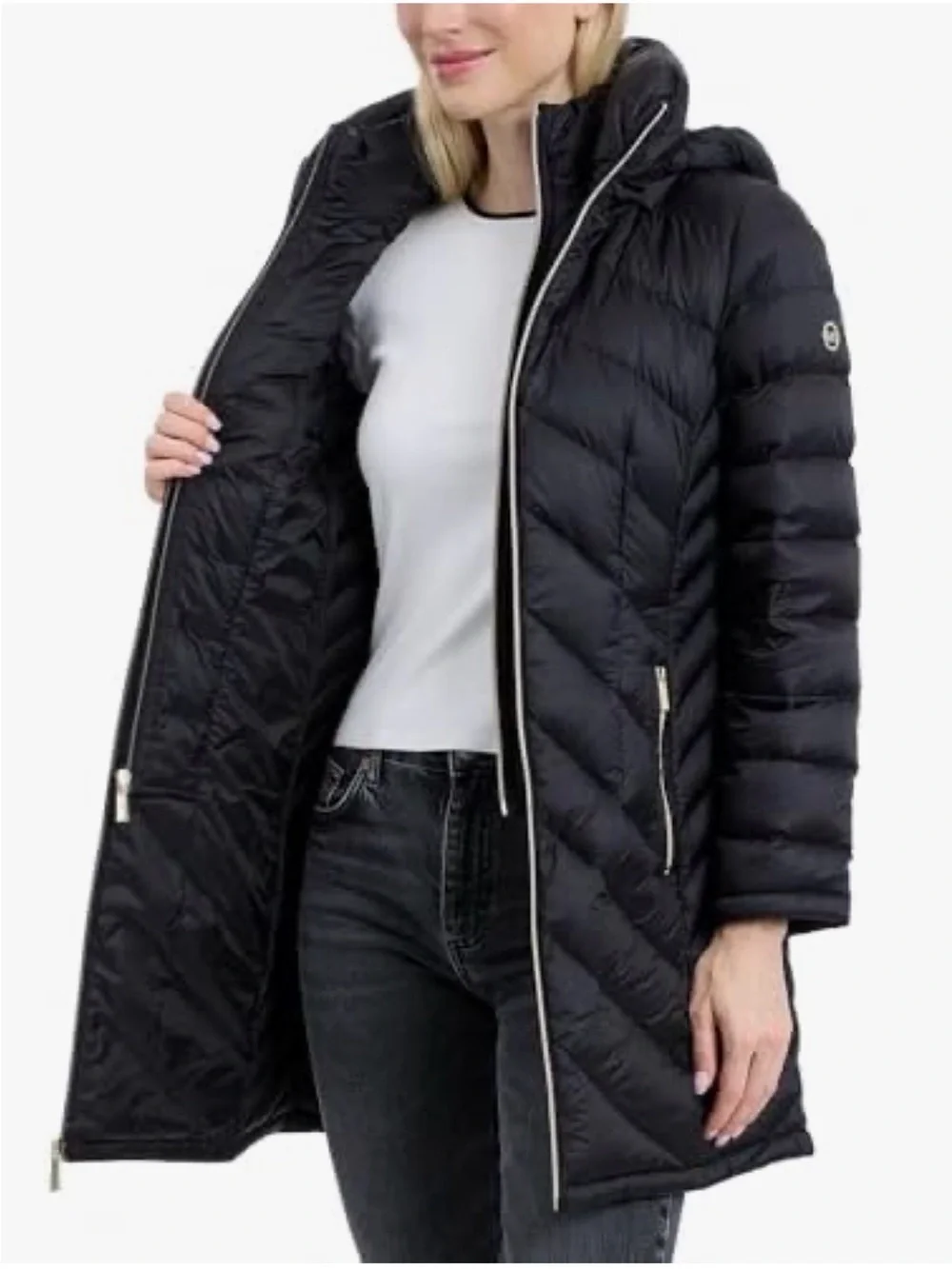 Michael Kors Packable Quilted Nylon Puffer Coat - Black Size M